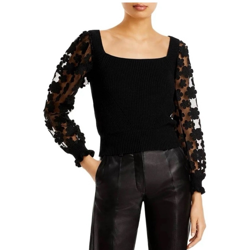 French Connection Black Ribbed Knit Top